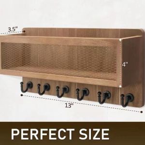 Key Holder Wall Hanging Wall Shelf Hangable Wooden Mail and Key Holder for Wall Decorative Wooden Wall Key Organizer with 5 Key Hooks Organizer Wall Mount Storage Shelf for Entryway Hallway