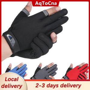 [COD] AqToCna Ship within 24 hours Summer Men Fishing Gloves Women Two Finger Cut Male Touchscreen Angling Anti-Slip Sun-Proof Breathable Cycling Fitness Gloves