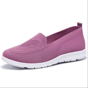 Korean Low Cut Rubber Mesh Shoes For Women Fly Woven Breathable Casual Lightweight Shoes For Lady Slip On Jogging Loafers
