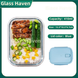 Glaven 410ML Microwave Safe Glass Lunch Box Fresh Keeping Bento Box Freezing Heating Safe With Lid High Quality Food Grade Bekas Makanan Kaca Selamat