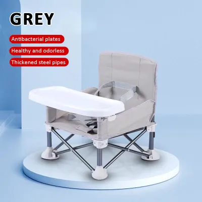 Baby Foldable Dining High Chair Adjustable Height Booster Seat Non-slip Baby Feeding Chair with Removable Belt & Dinner Plate
