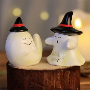 RGFV MALL Resin Halloween Ghost Figurine Decorative Mini Ghost Witch Hat Figurine Creative Cute Witching Hour Ghost Ornaments Tabletop