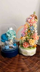 MUSIC BOX Teacup Flower Music Box Building Block Bouquet Flowers Gift Decoration Building Block Brick Sembo Music Box Micro Block
