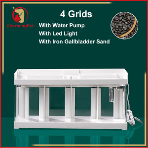 Betta Fish Tank Mini Fish Aquarium Desktop Integrated Fish Tank 2/4 grids with pump & led light
