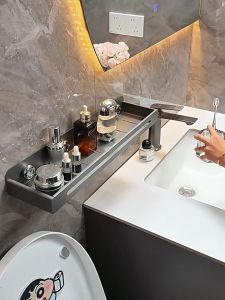 Kệ Nhà Tắm Dán Tường Không Cần Khoan Thép Carbon Sơn Tĩnh Điện Chống Kiểm Chịu Lực Dầu Goi Mỹ Phẩm 30cm