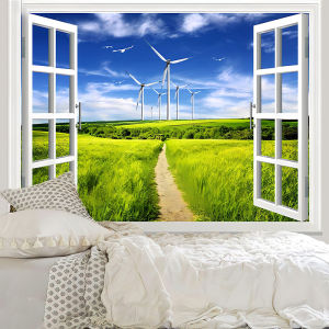 Window Landscape Decoration Wall Hanging Background Fabric Simulation Landscape Live Layout Atmosphere Tapestry Outdoor Camping Hanging Cloth