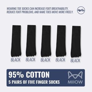 MiiOW 100% Pure Cotton Five Finger Socks Seamless Spilt Toe Sock Men Sweat Absorbent Antibacterial Breathable Sports Crew Socks2026