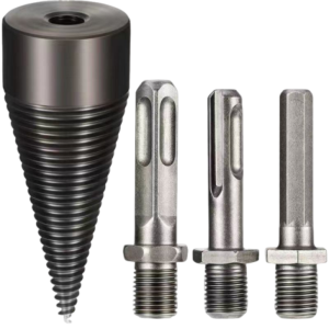 MUQZI 4Pcs Screw Cones Wood Splitter Bit Set Square Round Hexagon 32mm 42mm 50mm Log Splitter Hammer Drill High Carbon Steel Firewood Splitting Drill Bit Woodworking