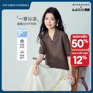 GIORDANO Women Polo Shirts Cooling V-Neck Collar Polo Shirts Short Sleeve Fashionable Casual Polo Shirts 13316205