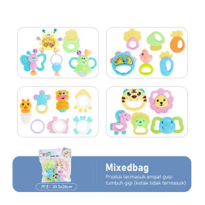 Mainan teether gigitan bayi set mainan genggam rattle bayi