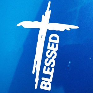Holy Cross With Blessed Text Sticker for Motorcycle Decals Waterproof Stickers Christian Motor Decal