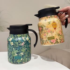 HJKL เหล็กไร้สนิม กาน้ำชาดอกไม้ วินเทจ 1000มล. ขวดหุ้มฉนวน ภาชนะสำหรับดื่ม พร้อมที่กรองชา กาน้ำชาตุ๋น ออฟฟิศสำหรับทำงาน