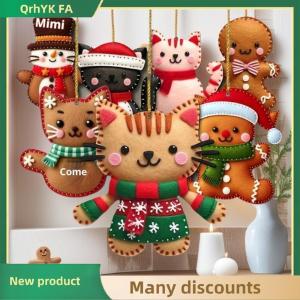 🔔🔔🔔QA 8 16Pcs Cute Cartoon 2D Flat Gingerbread Cat Tree Toppers Decoration Christmas Tree Hanging Decorative Pendants Ornaments