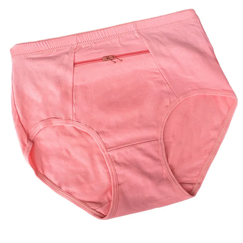 2m Women Underwear Cotton Large Size With Zipper Panties High Waist With Pocket  Briefs Ladies Female Breathable
