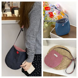 FHDFH Plaid Small Square Bag Cute Double-sided Available Crossbody Phone Pouch Casual Demin Grid Shoulder Bag Women