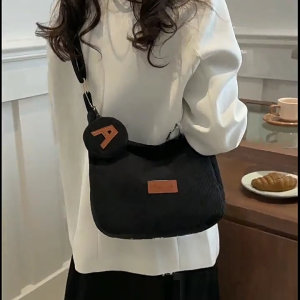 Fashion Shoulder Bags Corduroy Crossbody Bag for Girls Teens School Book Bag Large Capacity Travel Bags