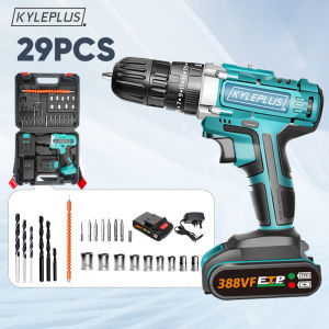 Kyleplus 388VF Cordless Drill Electric Hammer Impact Wrench Drill ScrewDriver with LED Light 29 pcs Rechargeable Professional Multifunctional Power Tool set with Li-Ion Battery