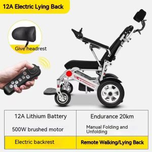 New German Brand COVNBXN Premium Lightweight Electric Wheelchair with Power Fold Remote Control and Foldable Backrest