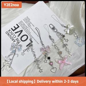 【Local shipping】 1PC Cute Butterfly Bead Handmade Sweet Girl Keychain For IP 11 Camera Kawaii Y2K Love Five Pointed Star Phone Charms Pendant