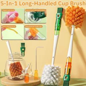 5-In-1 Long-Handled Cup Brush Foldable Long-Bristled Cup Brush Multifunctional Bottle Gap Cleaner Brush