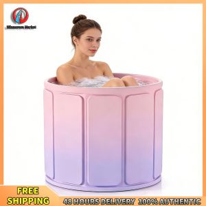 Winnereco Foldable Bathtub with Insulation 27.56in Diameter Portable Soaking Tub for Household and Gym Use