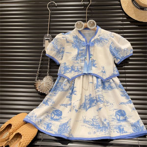 Setelan Dress Anak Perempuan Model Cheongsam Import variasi Crop Mini Blouse Tanpa Lengan Kekinian