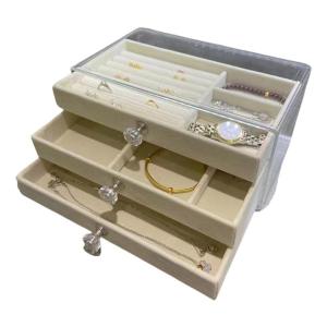 Three Drawer Organizer with Velvets Interior Earrings Necklaces Bracelets Holder Stylish Accessory Organizer