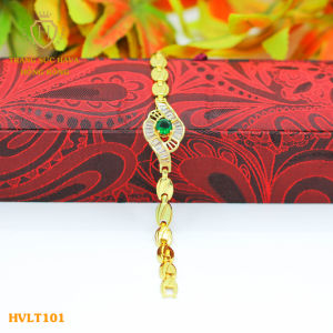 Lắc Tay Nữ Vòng Tay Mặt Đính Đá Màu Xanh Titan Xi Mạ Vàng Non 18k 24k Cao Cấp (Không Bị Xỉn Đen) - Trang Sức Hava Hong Kong Phong Cách Thời Trang