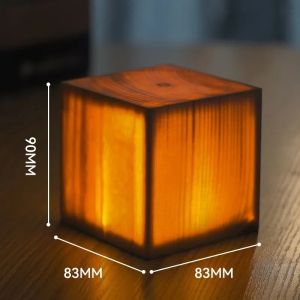 USB Rechargeable Led Wood Night Light Touch LED Bedside Lamp Wireless Table Lamp Dimmable LED Nightlight Wood Lamp Decoration Lighting 5V