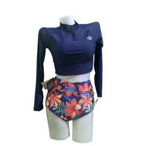 RAINBOW SWIMSUIT long sleeve swimsuit dry quickly Rushguard 2 piece crop top terno swimwear half zipper fashion Rash guard