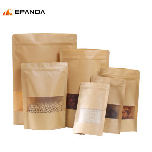 50pcs Kraft Paper Stand Up Zip Lock Pouch Bag Resealable Black White Food Packaging Bag with Window