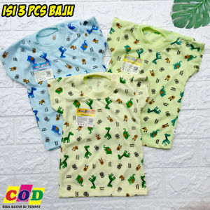 3 PCS Baju Bayi Kaos Oblong Motif Kancing Pundak Lengan Pendek Anak Usia 0-12 Bulan Almeera Baby and Kids
