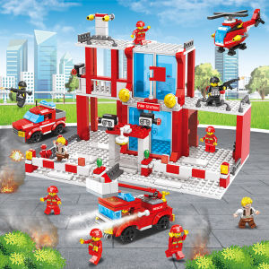 Building blocks city police station building construction assembled childrens toys educational boys