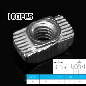 100PCS Standar Eropa T Nut M5 10×6×5mm 20 Series Baja Karbon