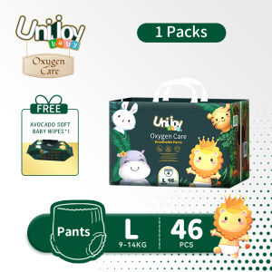 Unijoy Oxygen Care Diapers Pants Upgrade Large Bag Baby Diaper (Size:L) FREEx1 Baby Wipes (80Pcs/1Bag) - Superior Absorbency Ultra Soft