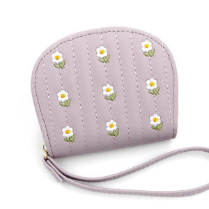 Ví dáng ngắn đựng thẻ khóa kéo chất liệu da mềm họa tiết thêu hoa Bag U VTH58