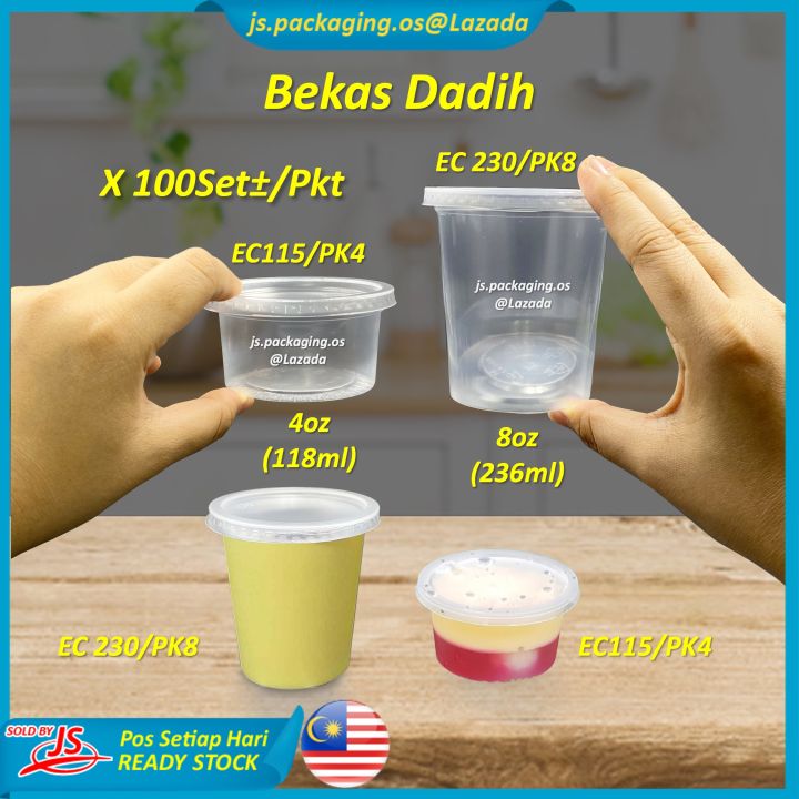 BENXON EC Bekas Dadih Jelly 100Pcs Cup Dadih Small Round Container Kecil 2oz 4oz 6oz 8oz Bekas Sos Puding jelly cup with lid