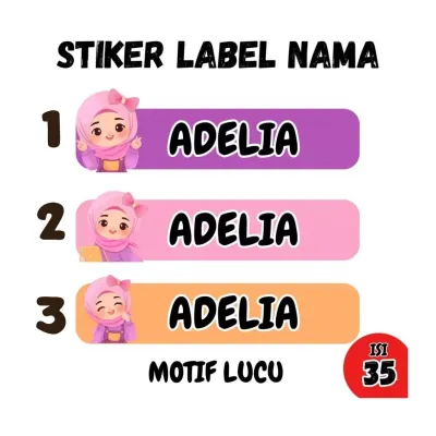 Stiker Label Nama Stiker Label Nama lucu Stiker Label karakter Stiker Label isi 35 pcs