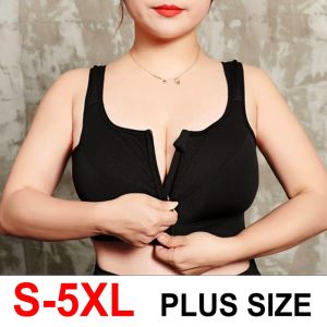 5XL Plus Size Sports Bra For Women Zipper Underwear Shockproof Push Up Gym Fitness Athletic Running Yoga Top