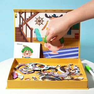 Magnetic Puzzle Book Toy Kids Face Change Animal Dinosaur Transport Papan Tulis Drawing Set