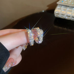 S925 silver microsetting diamonds personalized slim circle earrings