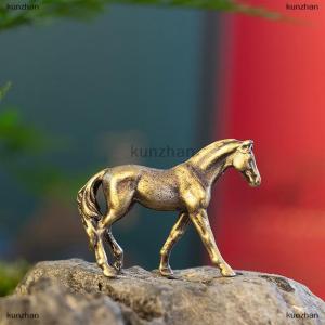 [COD] kunzhan Antique Brass Solid Long Tail Horse Figurines Miniatures Feng Shui Ornaments Copper Zodiac Animal Mini Desktop Decoration Crafts