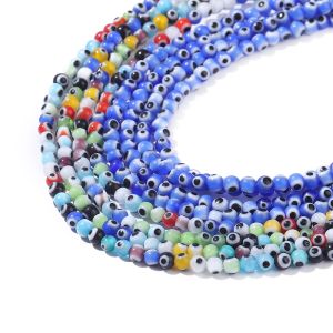 4/6/8mm Mixed Colors Round Shape Eye Beads Flower Patterns Millefiori Glass Lampwork Loose Crafts Beads for Necklace Bracelet Earring Making DIY Jewelry Making Findings