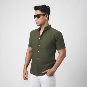 VENGOZ Kemeja Oxford Pria Lengan Pendek Slim Fit - Hunter Green