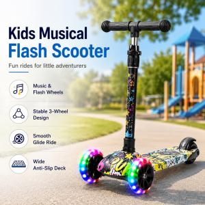Kids Scooter Adjustable Height Flash Foldable Scooter Three-wheeled Scooter Toys BoyGirl Birthday Gift