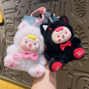 CRNGW หลากสีสัน ของเล่นตุ๊กตาแขวน CP ท่านั่ง ตาโต ตุ๊กตาพวงกุญแจน่ารัก คีย์เชนขนฟู การ์ตูน จี้ CP รูปเทวดาและปีศาจ คู่รัก