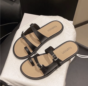 Kiyumi Women Flat Sandals Summer Fashion One Toe Multi Strap PVC Beach Slippers Casual Elegant SDM-2505