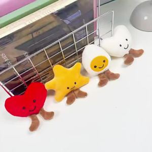 Móc khóa hình trái tim bông xù dễ thương hình quả trứng chiên hình sao biển đồ trang trí túi xách búp bê hoạt hình kẹp tóc.