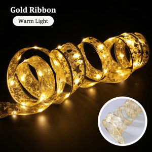 Pomely[COD&Local] 5M/10M Christmas Ribbon Fairy Light Christmas Decoration DIY Bows String Light Tree Ornaments For Home Xmas Decor New Year Navidad