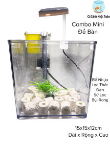 Combo Bể Cá Mini Mica Gồm (Bể Lọc Đèn Phụ Kiện Trang Trí) ( D15cm x R15cm x C12cm)